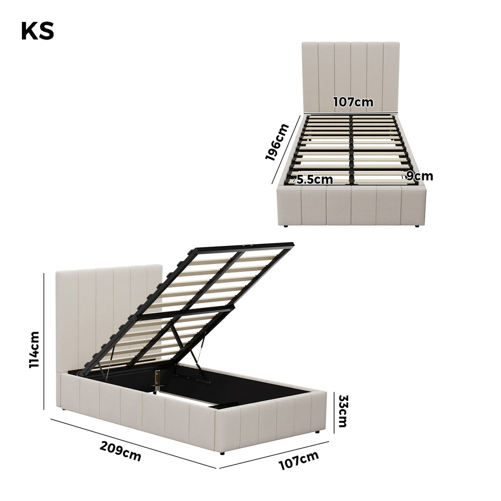 Oikiture Bed Frame King Single Gas Lift Storage Base VISH
