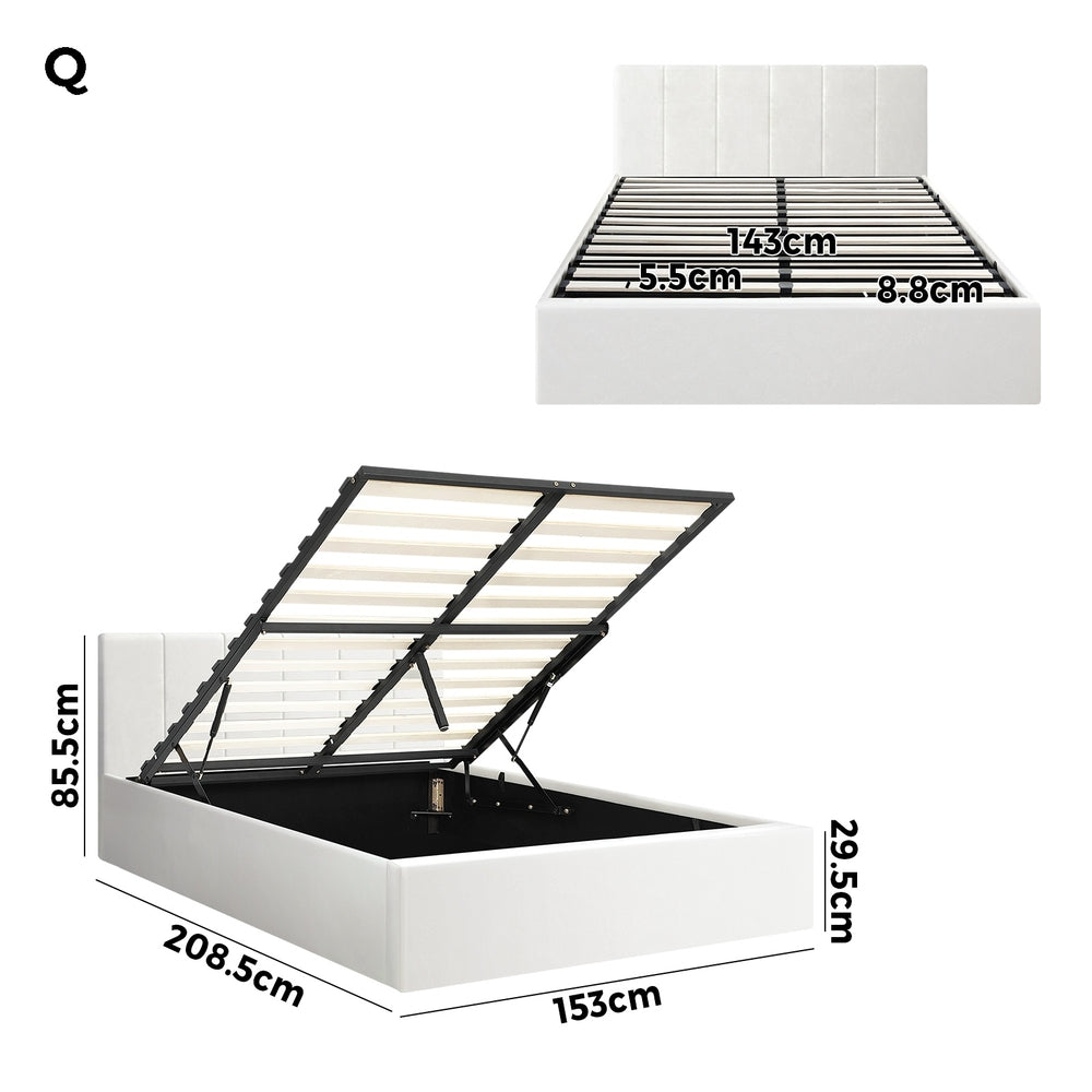 Oikiture Bed Frame Queen Size Gas Lift Base PU Leather ZOE