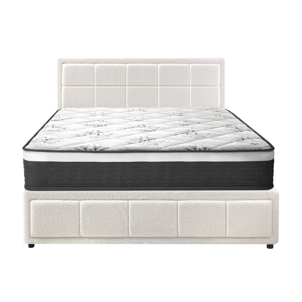 Oikiture Bed Frame With Mattress Set Double Size Gas Lift White BOSS