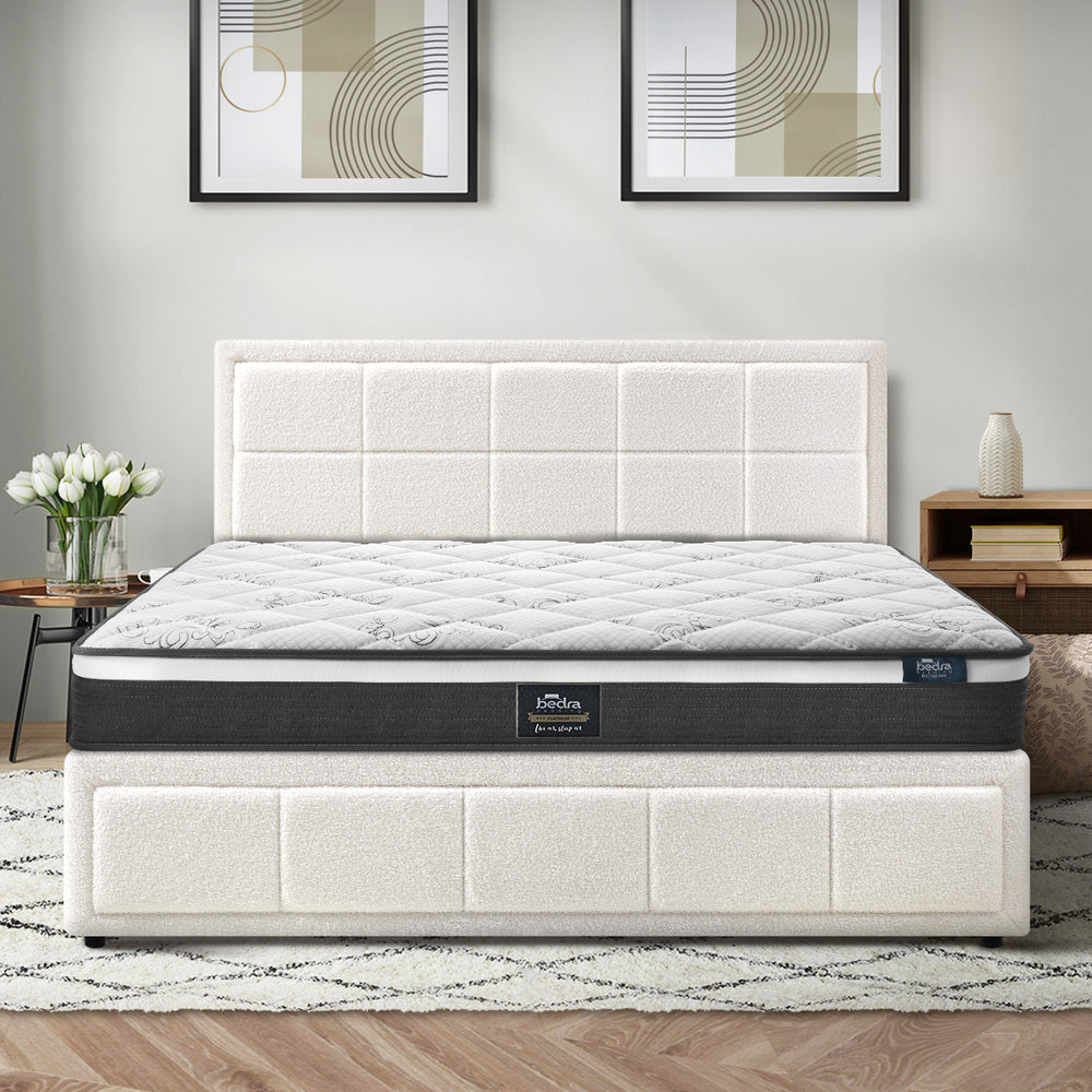 Oikiture Bed Frame With Mattress Set Double Size Gas Lift White BOSS
