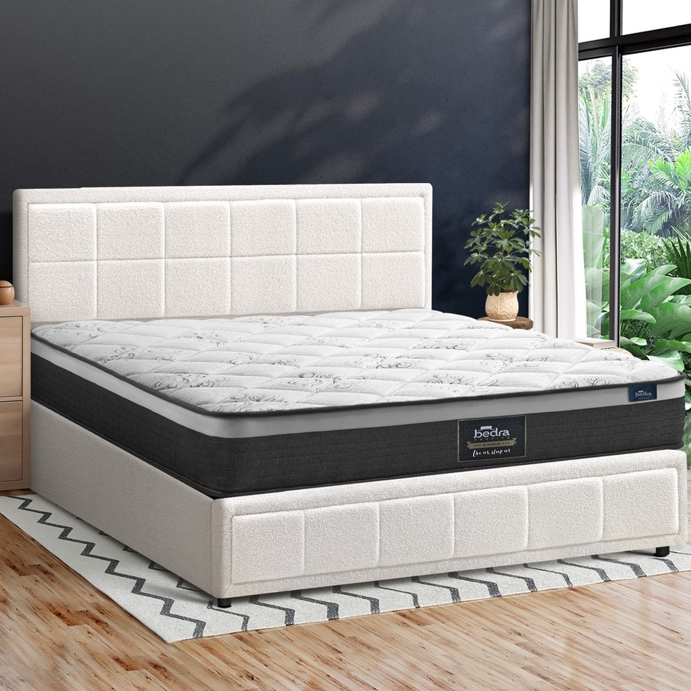 Oikiture Bed Frame With Mattress Set King Size Gas Lift White BOSS