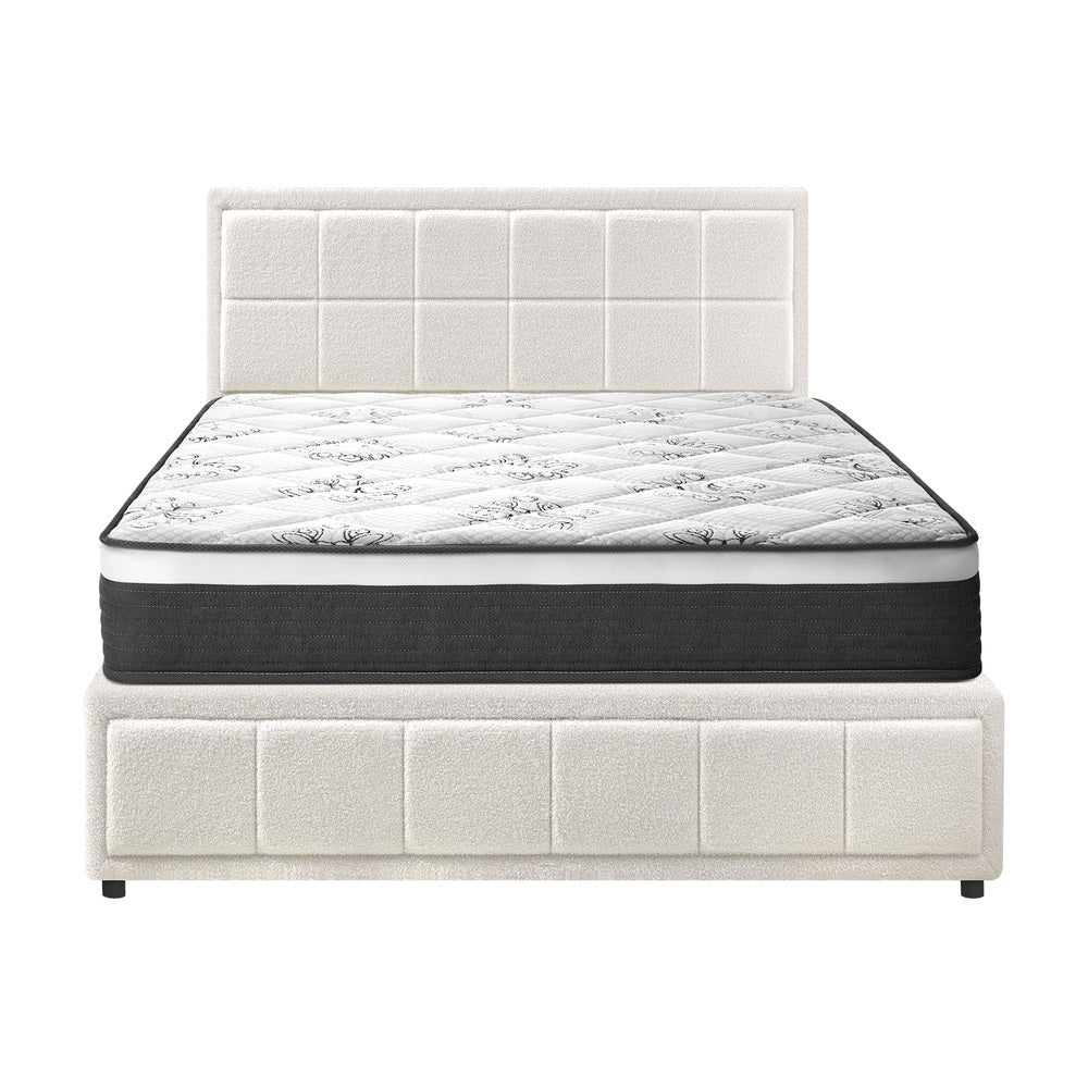 Oikiture Bed Frame With Mattress Set King Size Gas Lift White BOSS