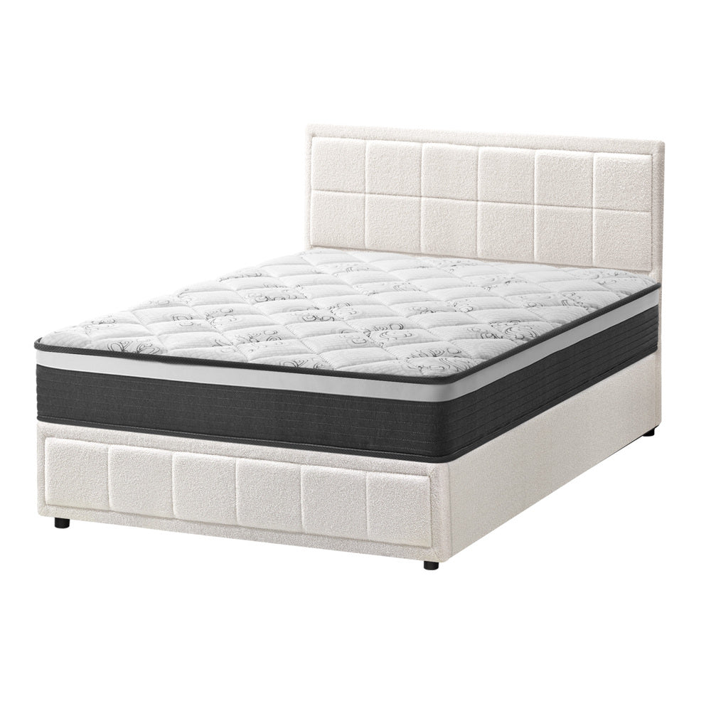Oikiture Bed Frame With Mattress Set King Size Gas Lift White BOSS