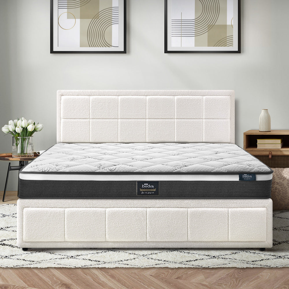 Oikiture Bed Frame With Mattress Set King Size Gas Lift White BOSS