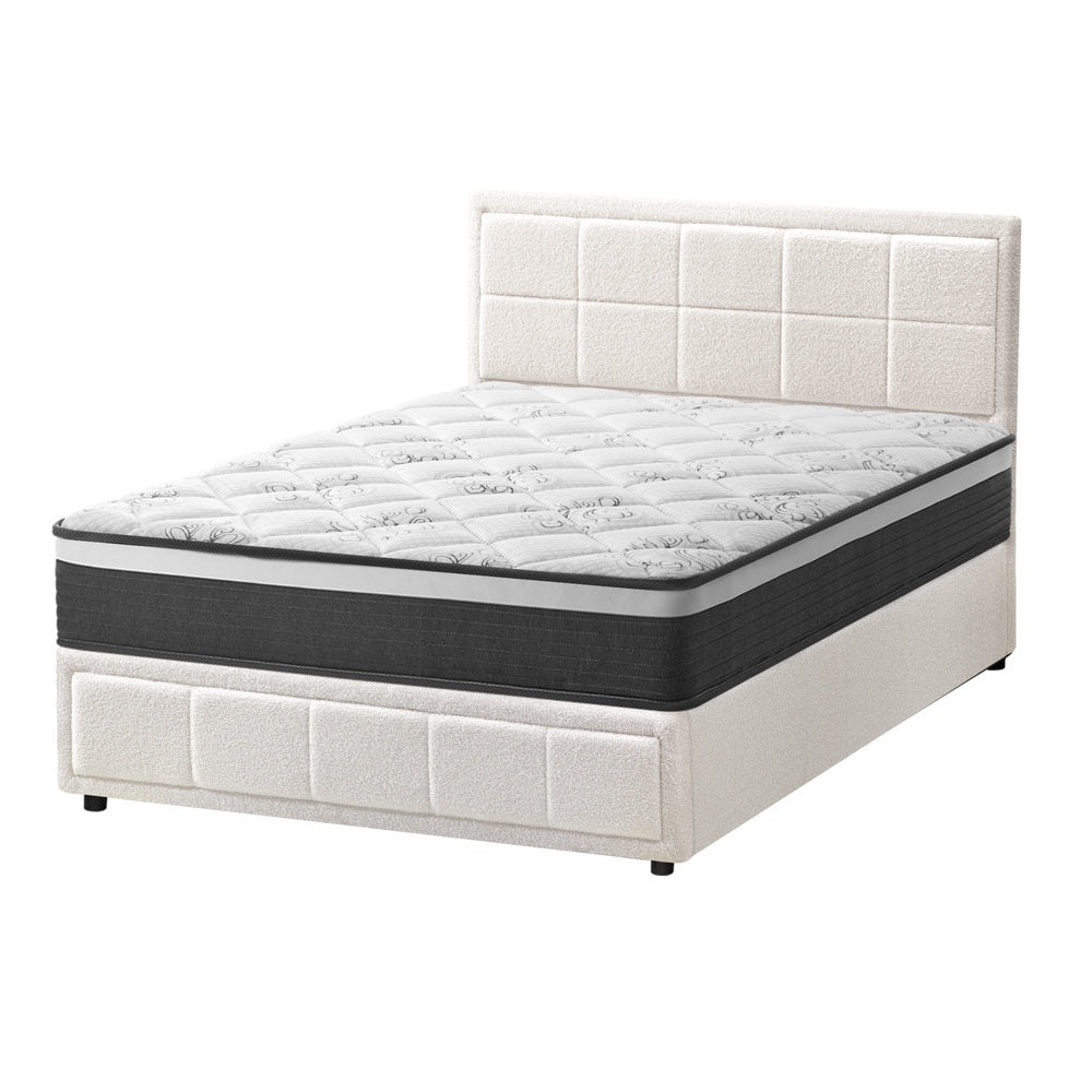 Oikiture Bed Frame With Mattress Set Queen Size Gas Lift White BOSS