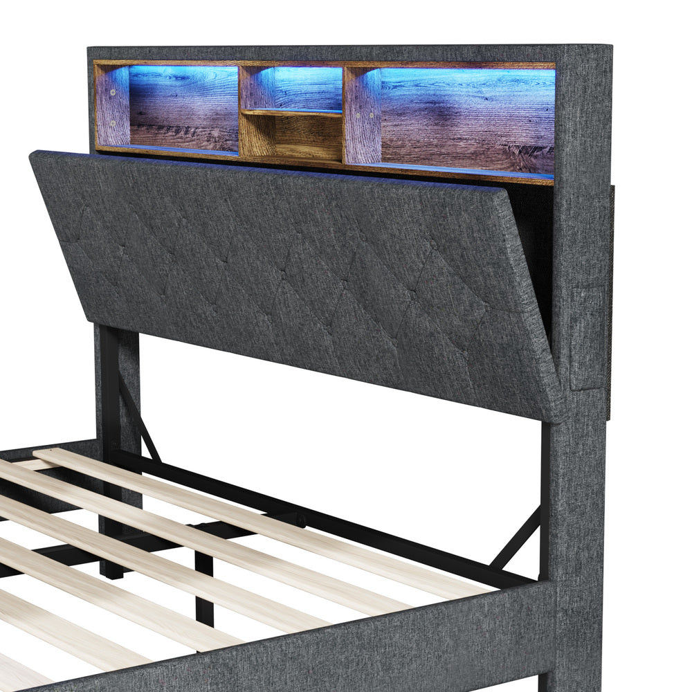 Oikiture Bed Frame with LED Storage Bedhead Double Size NOVI