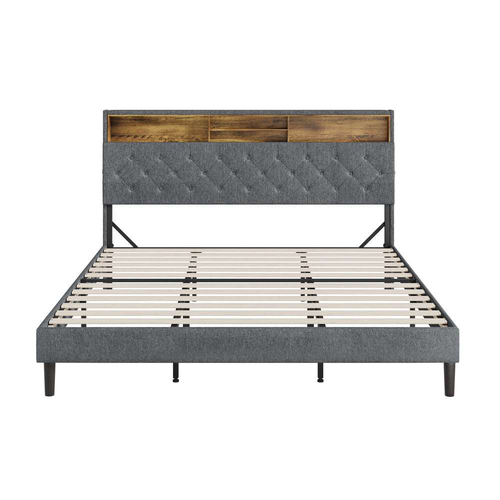 Oikiture Bed Frame with LED Storage Bedhead King Size NOVI