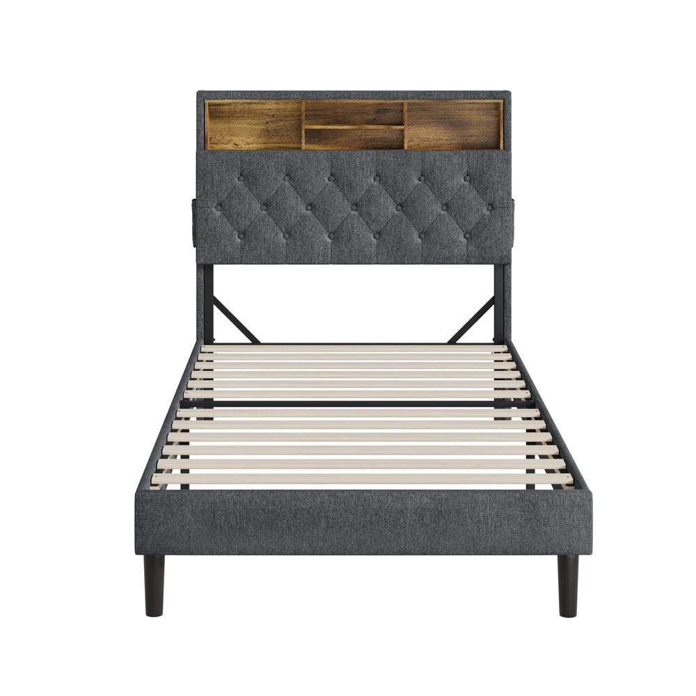 Oikiture Bed Frame with LED Storage Bedhead King Single Size NOVI