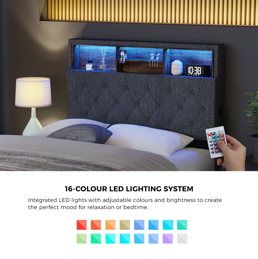 Oikiture Bed Frame with LED Storage Bedhead King Single Size NOVI