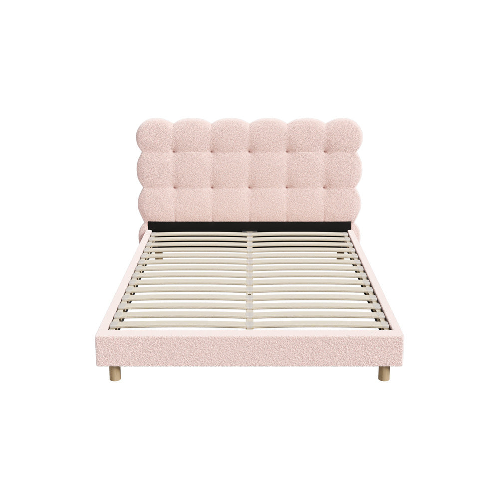 Oikiture Bed Frame Double Size Tufted Bedhead Boucle Fabric Pink