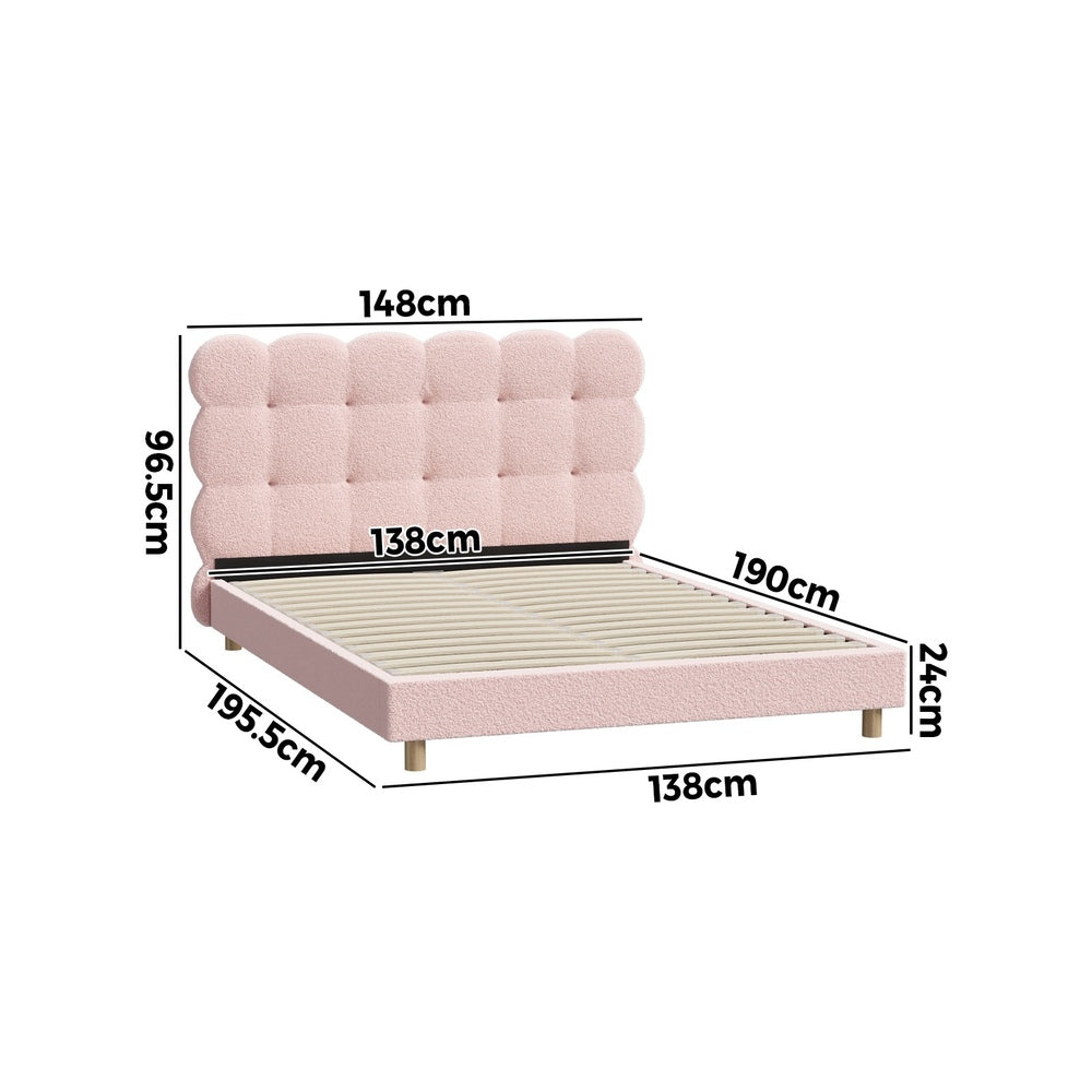 Oikiture Bed Frame Double Size Tufted Bedhead Boucle Fabric Pink