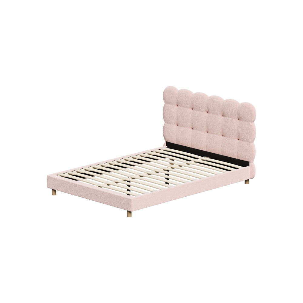 Oikiture Bed Frame Double Size Tufted Bedhead Boucle Fabric Pink