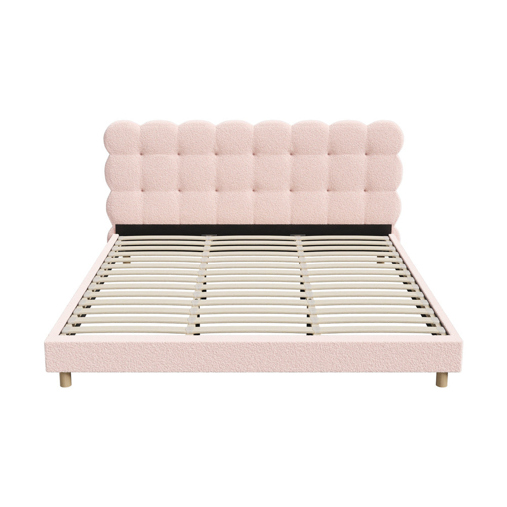 Oikiture Bed Frame King Size Tufted Bedhead Boucle Fabric Pink