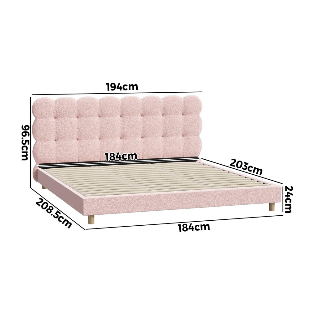 Oikiture Bed Frame King Size Tufted Bedhead Boucle Fabric Pink