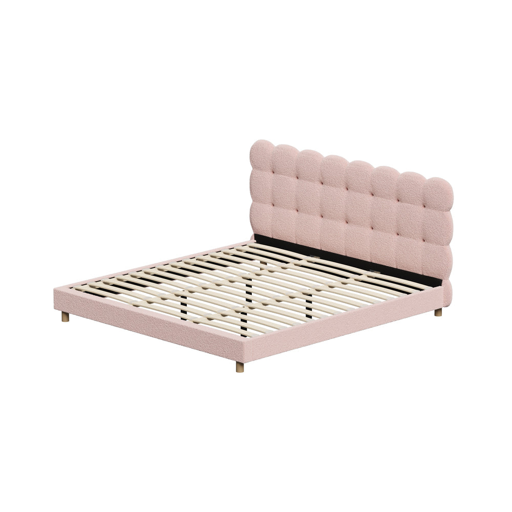 Oikiture Bed Frame King Size Tufted Bedhead Boucle Fabric Pink