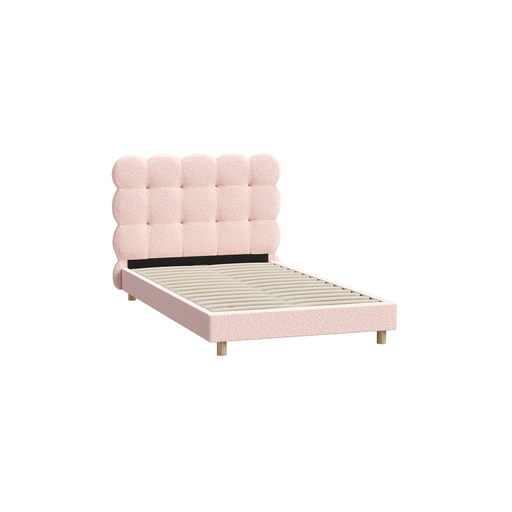 Oikiture Bed Frame King Single Tufted Bedhead Boucle Fabric Pink