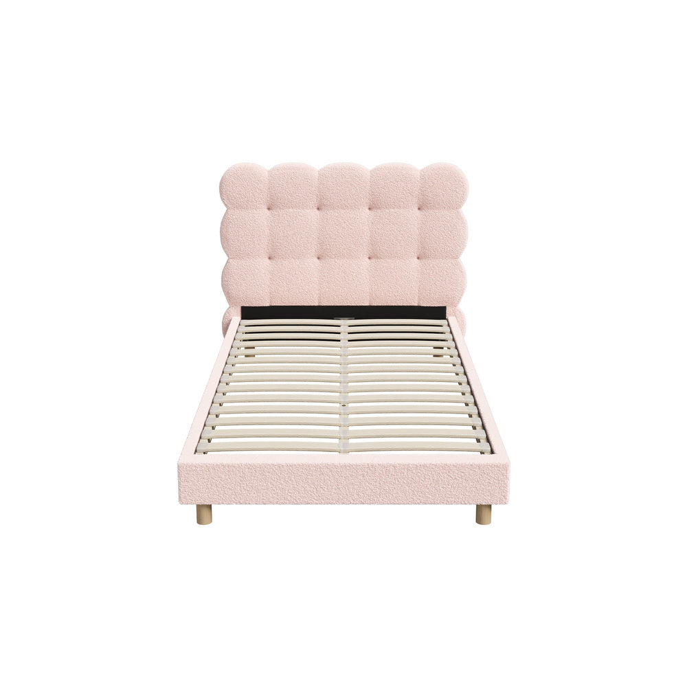 Oikiture Bed Frame King Single Tufted Bedhead Boucle Fabric Pink