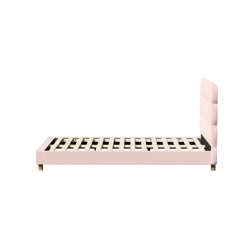 Oikiture Bed Frame King Single Tufted Bedhead Boucle Fabric Pink