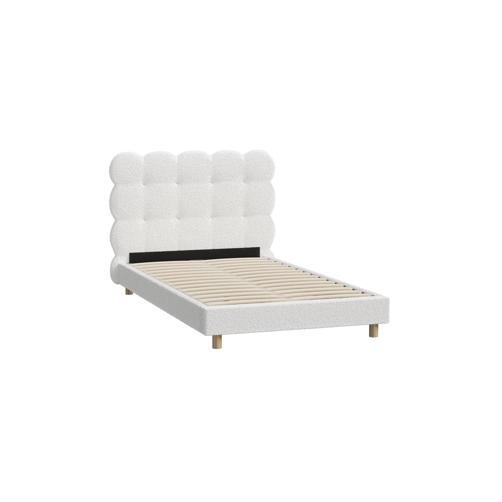 Oikiture Bed Frame King Single Tufted Bedhead Boucle Fabric White