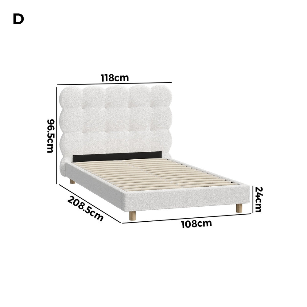 Oikiture Bed Frame King Single Tufted Bedhead Boucle Fabric White