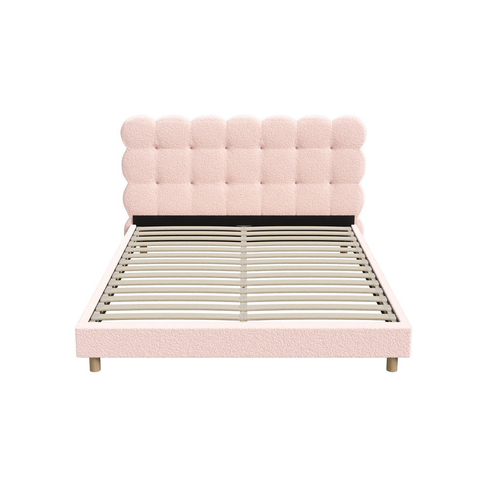 Oikiture Bed Frame Queen Size Tufted Bedhead Boucle Fabric Pink