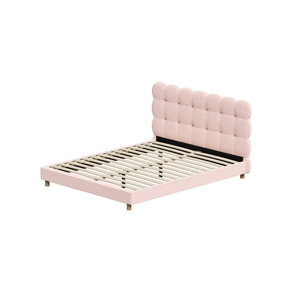 Oikiture Bed Frame Queen Size Tufted Bedhead Boucle Fabric Pink