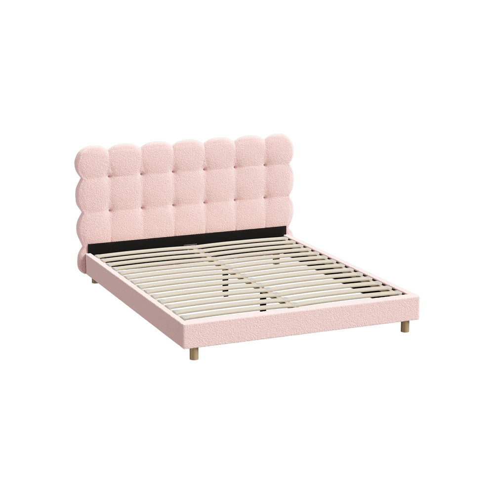 Oikiture Bed Frame Queen Size Tufted Bedhead Boucle Fabric Pink
