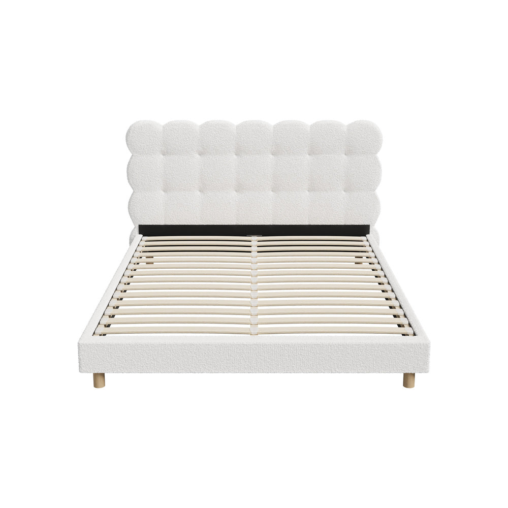 Oikiture Bed Frame Queen Tufted Bedhead Boucle Fabric White