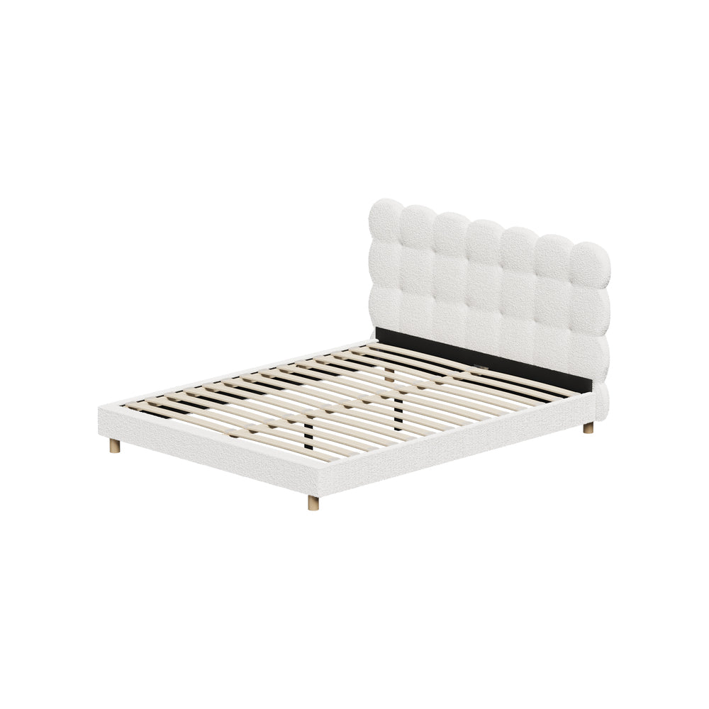 Oikiture Bed Frame Queen Tufted Bedhead Boucle Fabric White
