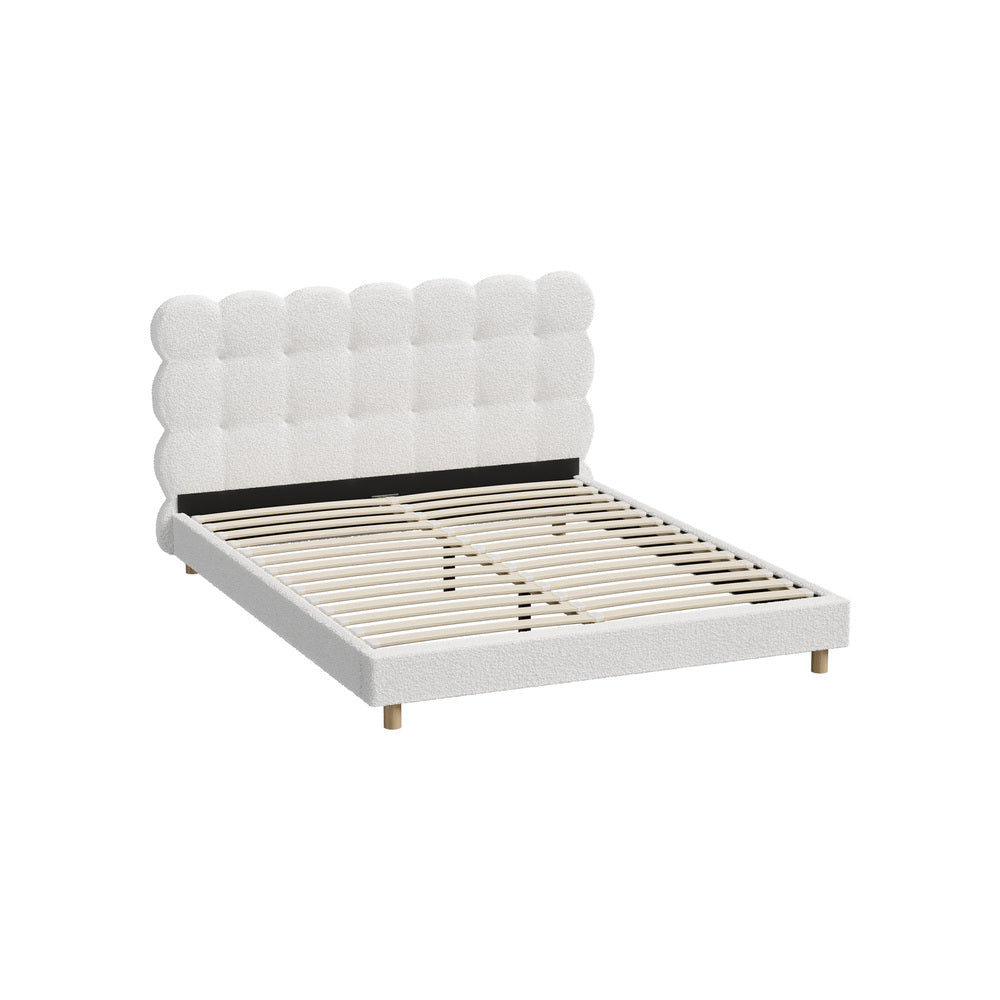 Oikiture Bed Frame Queen Tufted Bedhead Boucle Fabric White