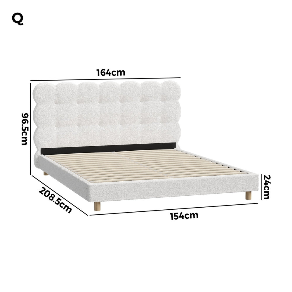 Oikiture Bed Frame Queen Tufted Bedhead Boucle Fabric White