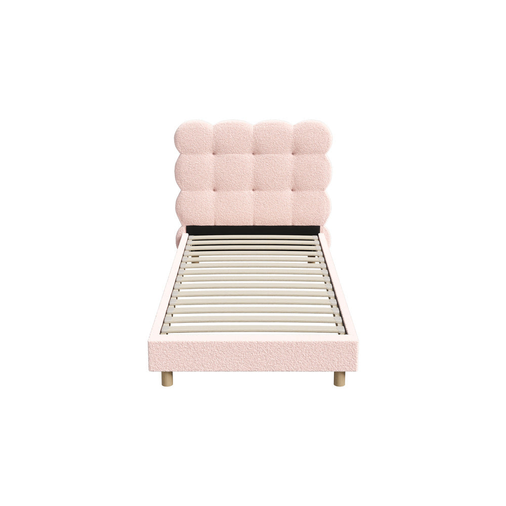 Oikiture Bed Frame Single Size Tufted Bedhead Boucle Fabric Pink