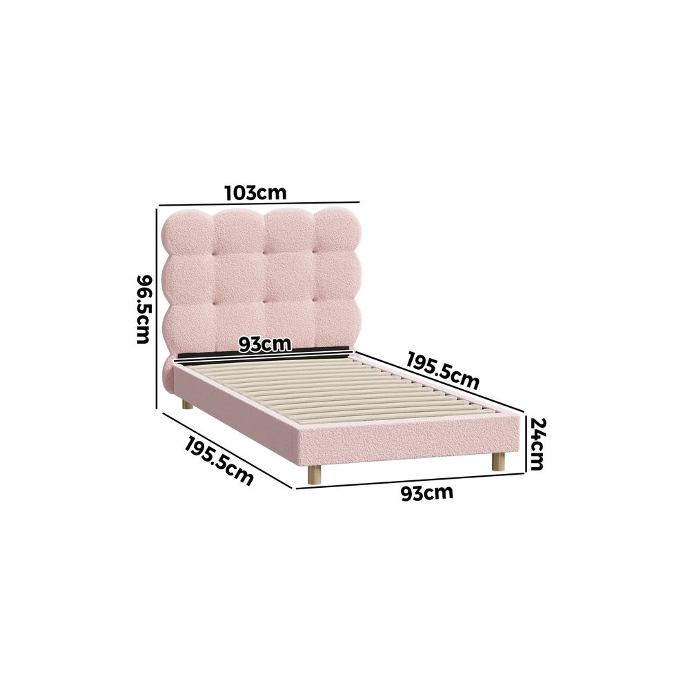 Oikiture Bed Frame Single Size Tufted Bedhead Boucle Fabric Pink