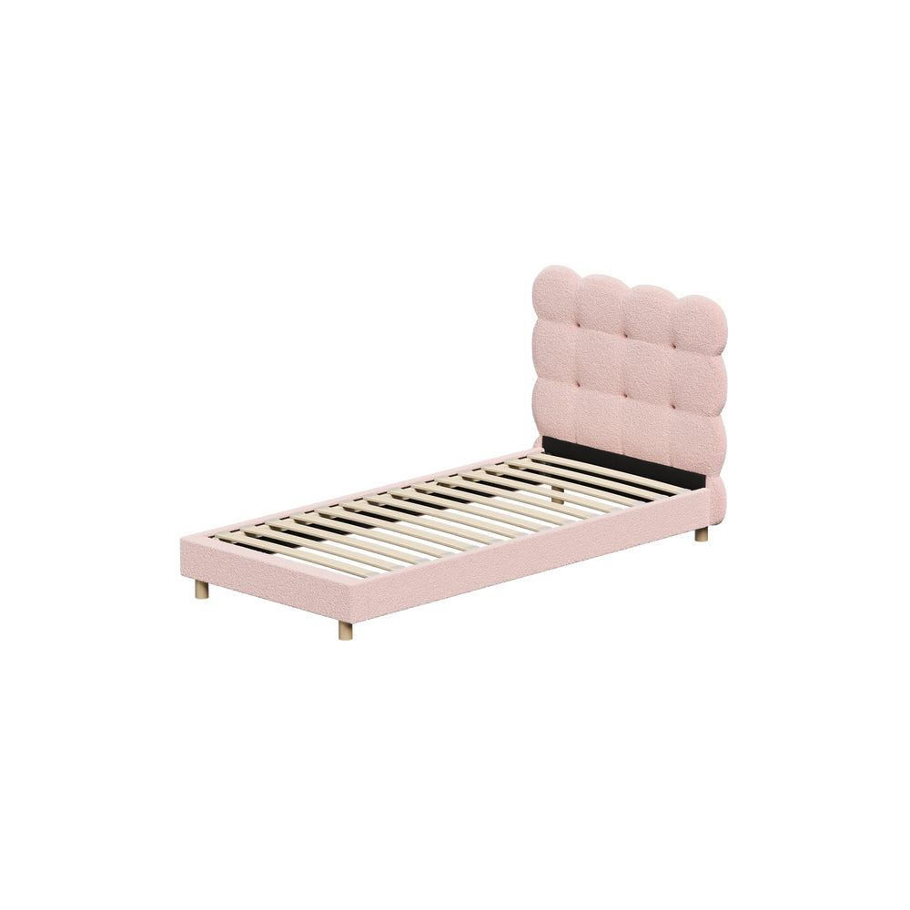 Oikiture Bed Frame Single Size Tufted Bedhead Boucle Fabric Pink
