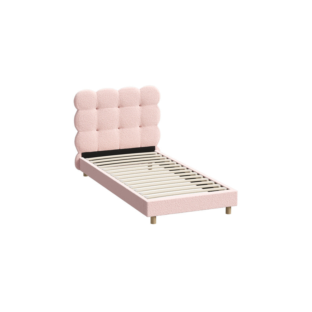 Oikiture Bed Frame Single Size Tufted Bedhead Boucle Fabric Pink