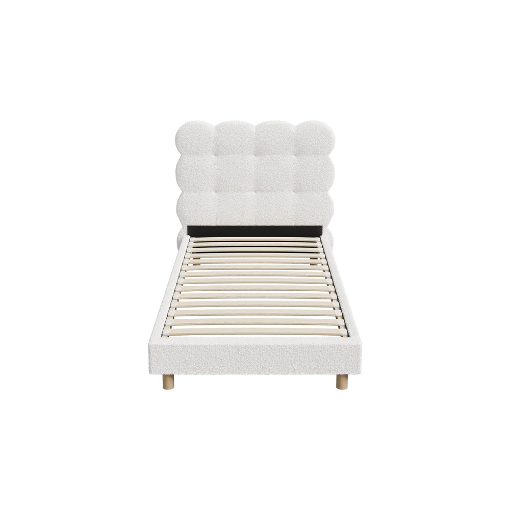 Oikiture Bed Frame Single Tufted Bedhead Boucle Fabric White