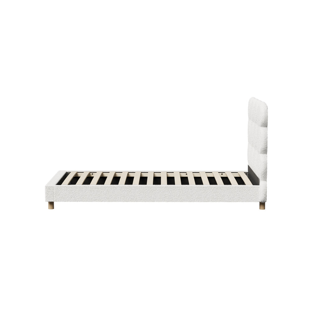 Oikiture Bed Frame Single Tufted Bedhead Boucle Fabric White