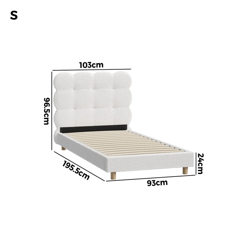 Oikiture Bed Frame Single Tufted Bedhead Boucle Fabric White