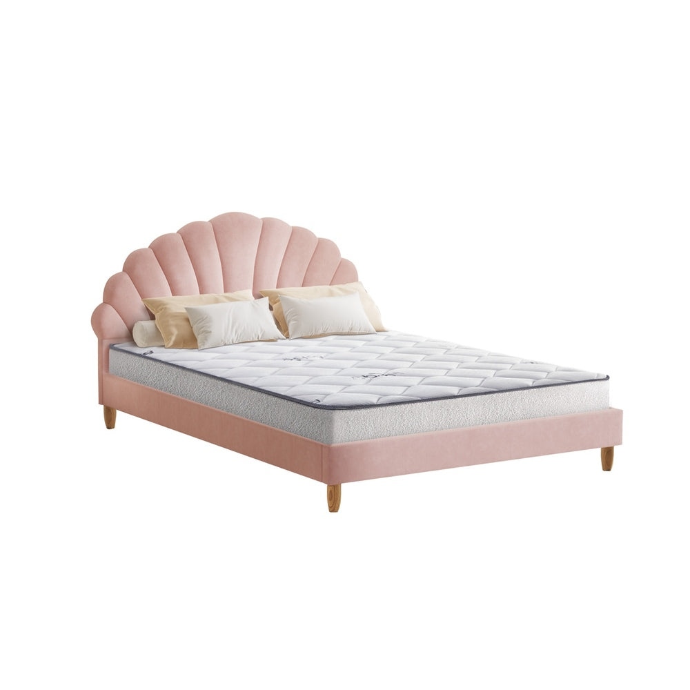 Oikiture Bed Frame with Mattress Double Size Pink Velvet