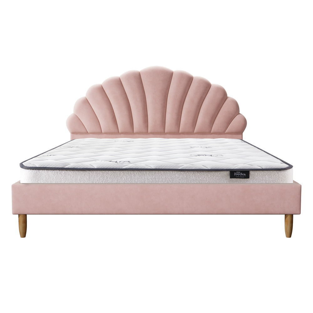 Oikiture Bed Frame with Mattress Double Size Pink Velvet