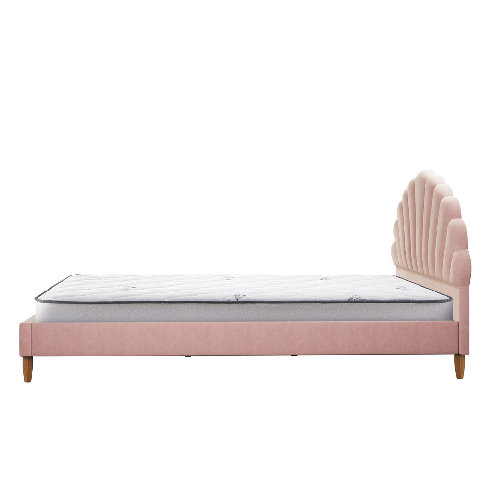 Oikiture Bed Frame with Mattress Double Size Pink Velvet