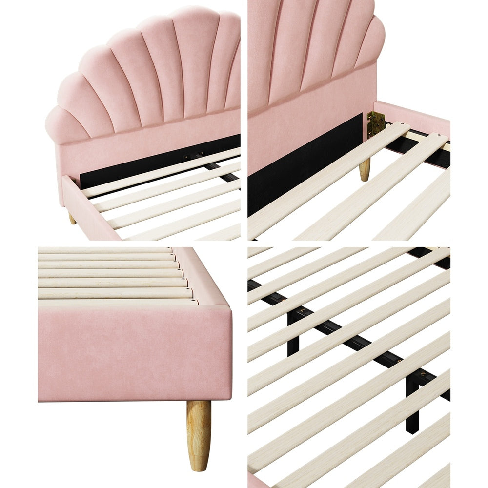 Oikiture Bed Frame with Mattress Double Size Pink Velvet