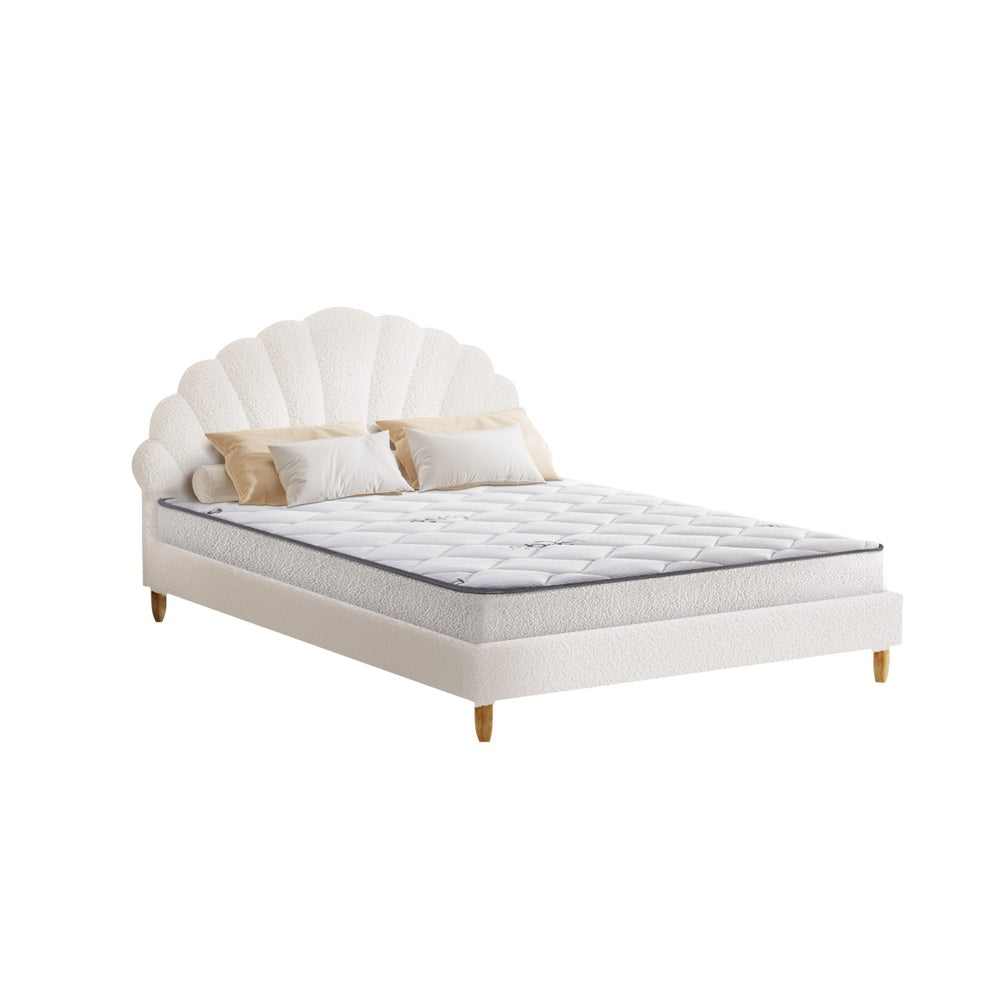 Oikiture Bed Frame with Mattress Double Size White Boucle