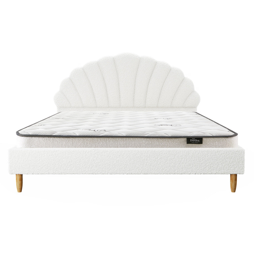 Oikiture Bed Frame with Mattress Double Size White Boucle