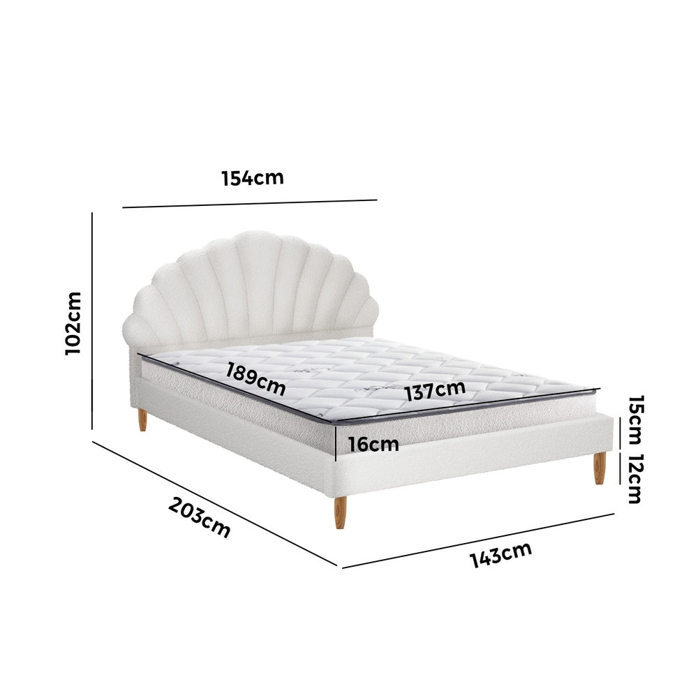 Oikiture Bed Frame with Mattress Double Size White Boucle