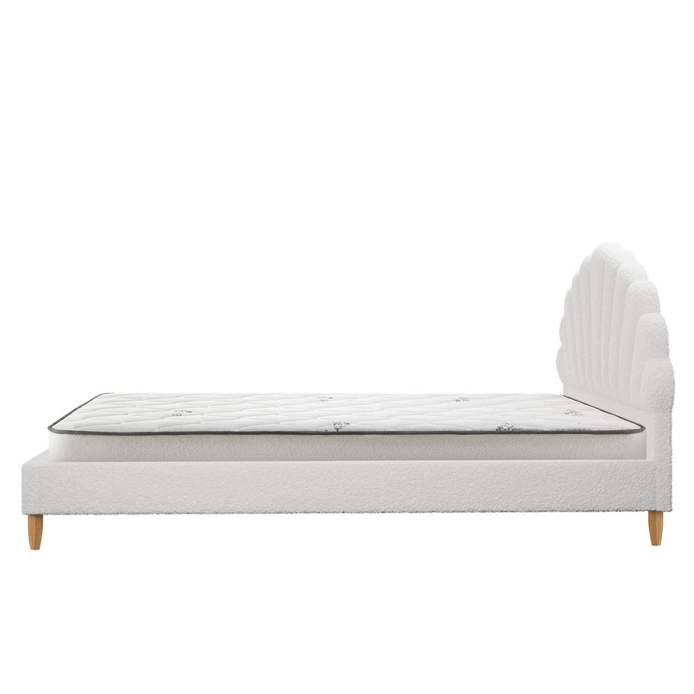 Oikiture Bed Frame with Mattress Double Size White Boucle