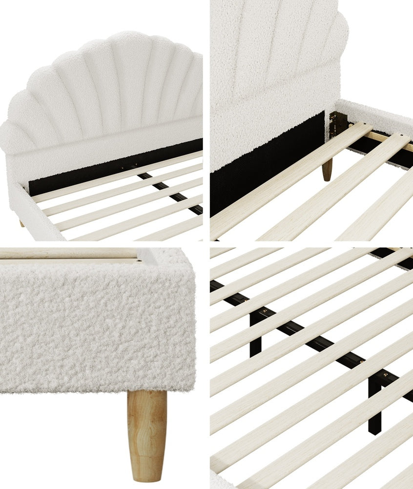 Oikiture Bed Frame with Mattress Double Size White Boucle