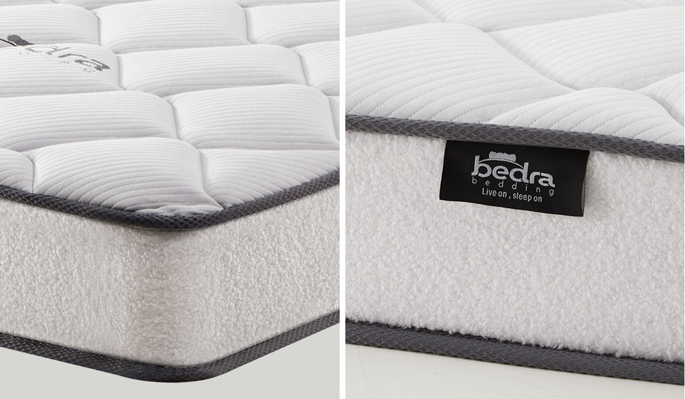 Oikiture Bed Frame with Mattress Double Size White Boucle