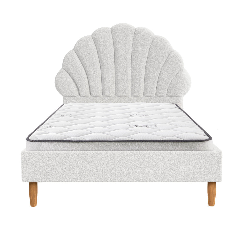 Oikiture Bed Frame with Mattress Single Size White Boucle