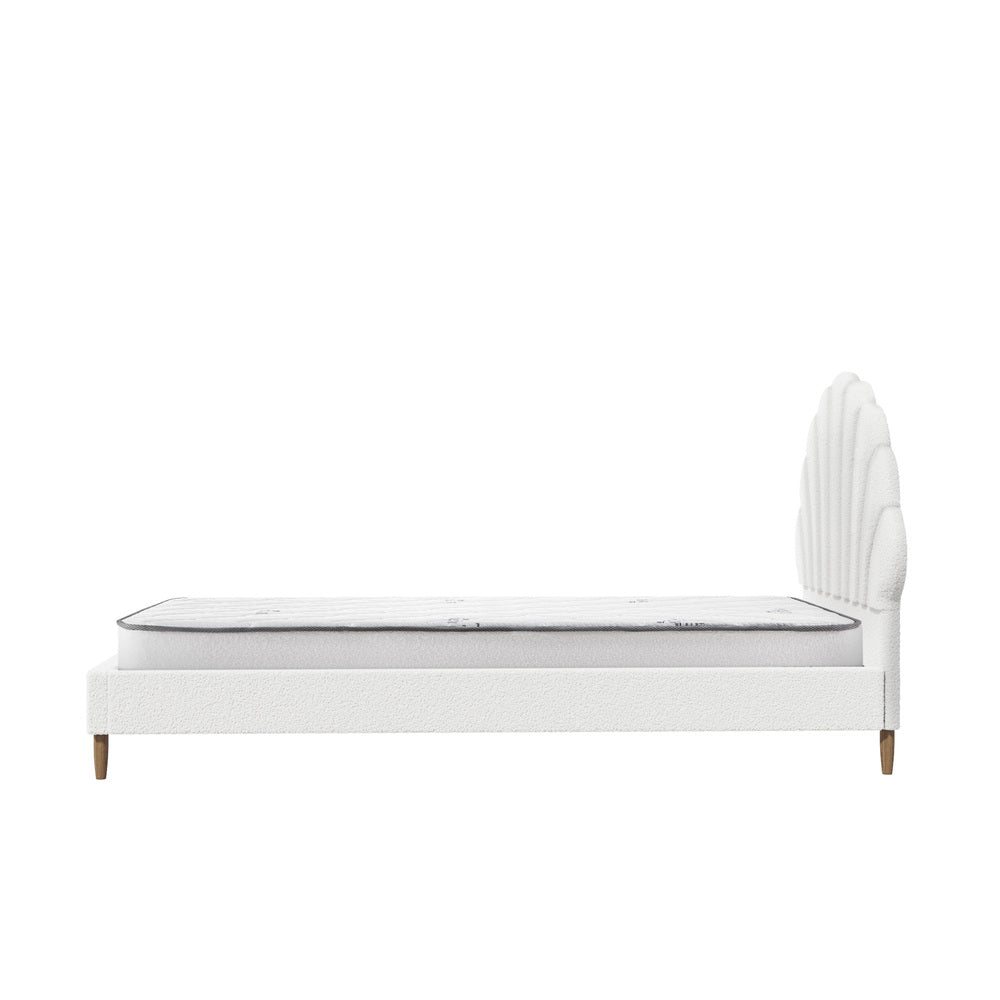 Oikiture Bed Frame with Mattress Single Size White Boucle